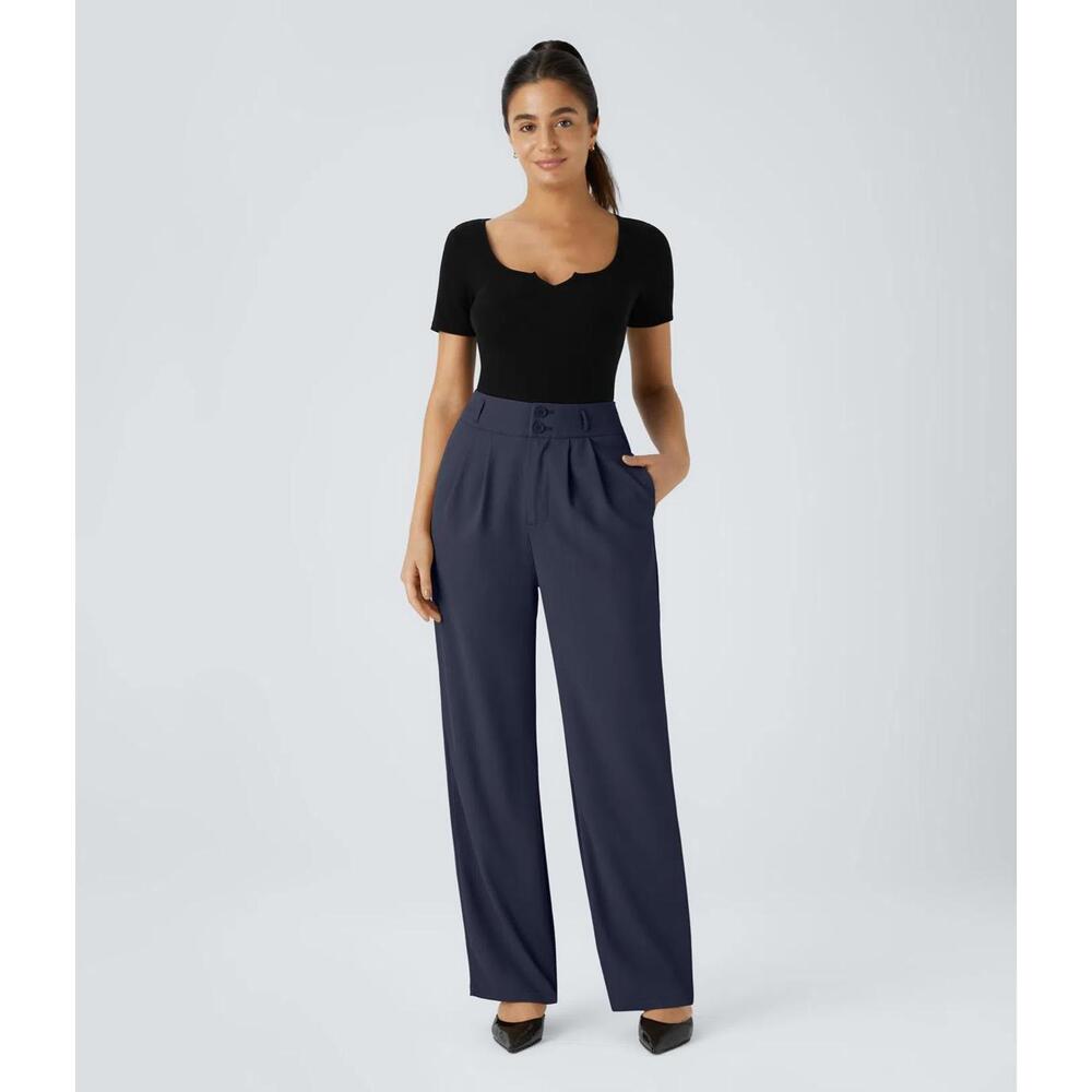 NWT Halara Flex™ High Waisted Shirred Straight Leg Navy Work Pants Size Medium - Picture 4 of 4